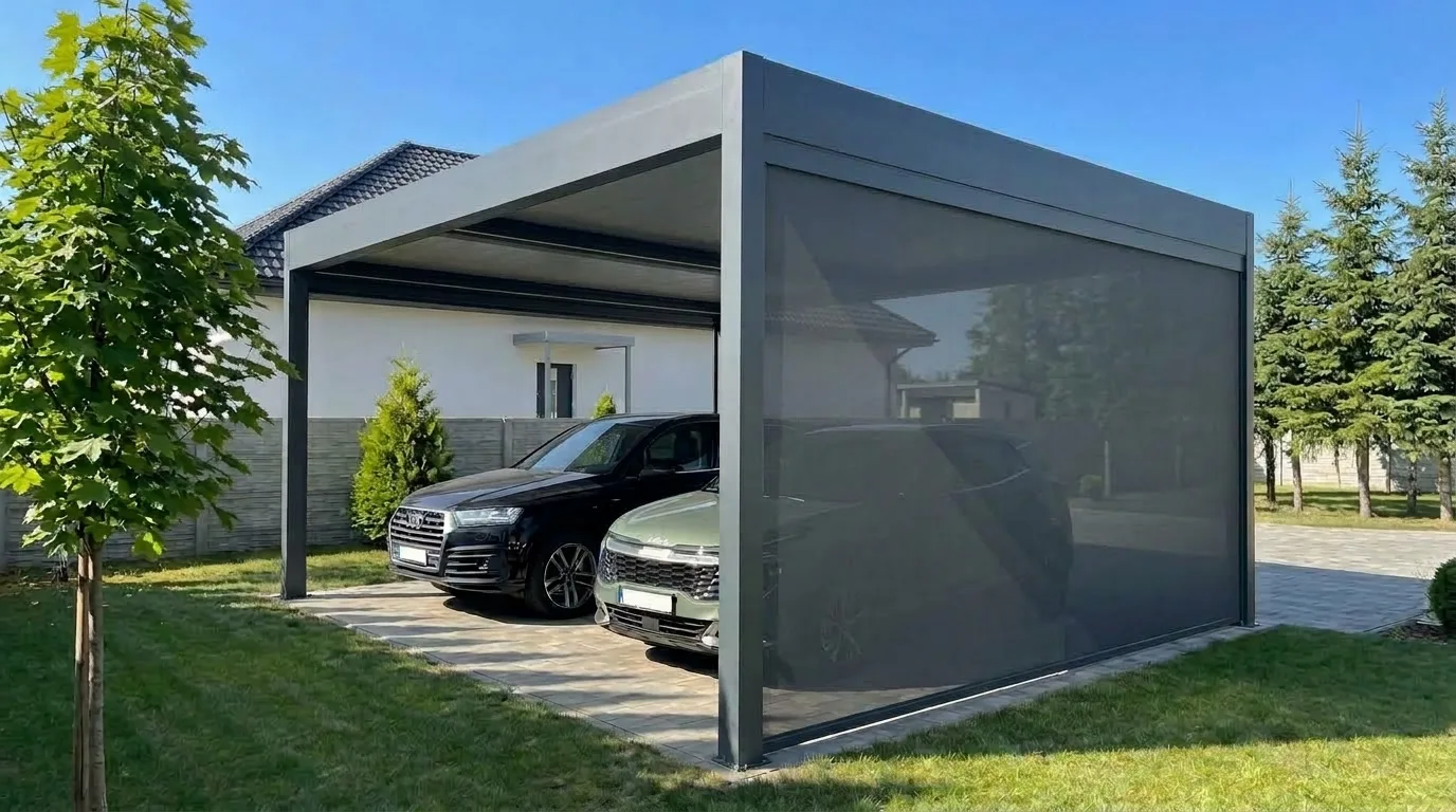 Carport aluminiowy 6x6 m z dwoma autami