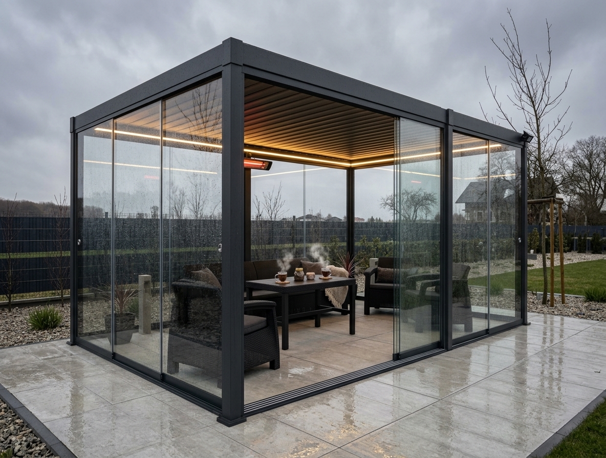 Pergola Perglasso — ciepło mimo deszczu